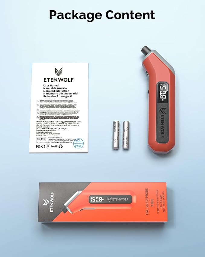 ETENWOLF T300 Digital Tire Pressure Gauge 3-200 PSI, Industrial Tire Gauge Calibrated to ANSI B40.7 Grade 2A(Plus-Minus 0.5%), Backlit LED Screen, Grey