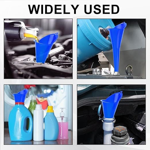 Long-Neck Oil Funnel for Automotive – Multi-Function Plastic Funnel for Oil, Gas & Lubricants – Universal Car Accessory (Blue (1-Pack))