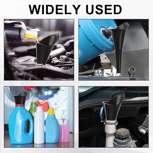 Long-Neck Oil Funnel for Automotive – Multi-Function Plastic Funnel for Oil, Gas & Lubricants – Universal Car Accessory (Black (2-Pack))