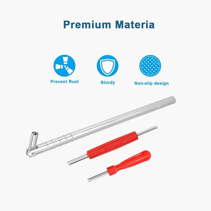 Riseuvo Stem Puller and Installer - 10pcs TR412, 6pcs TR413, 6pcs TR414 Short Rubber Tire Valve Stems, 4 Way and Single Head Valve Core Remover Tool