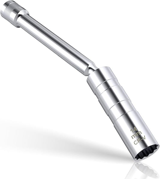 14mm Spark Plug Socket, Thin Wall 3/8" Drive Spark Plug Socket Removal Tool, 12 Point x 5.9" Total Length, 360 Degree Magnetic Swivel 9/16" Spark Plugs Socket for Most Car Models