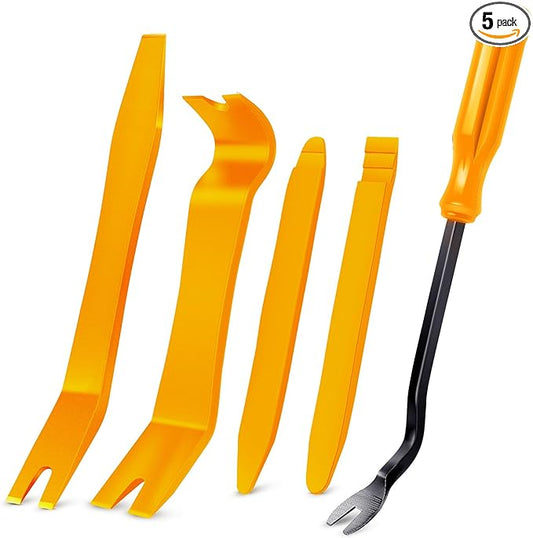 GOOACC 5 PCS Nylon Auto Trim Removal Tool Kit No-Scratch Removal Tool Kit for Car Clip Panel & Audio Dashboard Dismantle Yellow