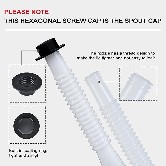 Gas Can Spout Replacement Kit, Gas Can Nozzle Replacement (5 Kit-White) All gaskets are installed and ready to use upon receipt. For 1/2/5/10 gallon gas can. Easy and convenient to use