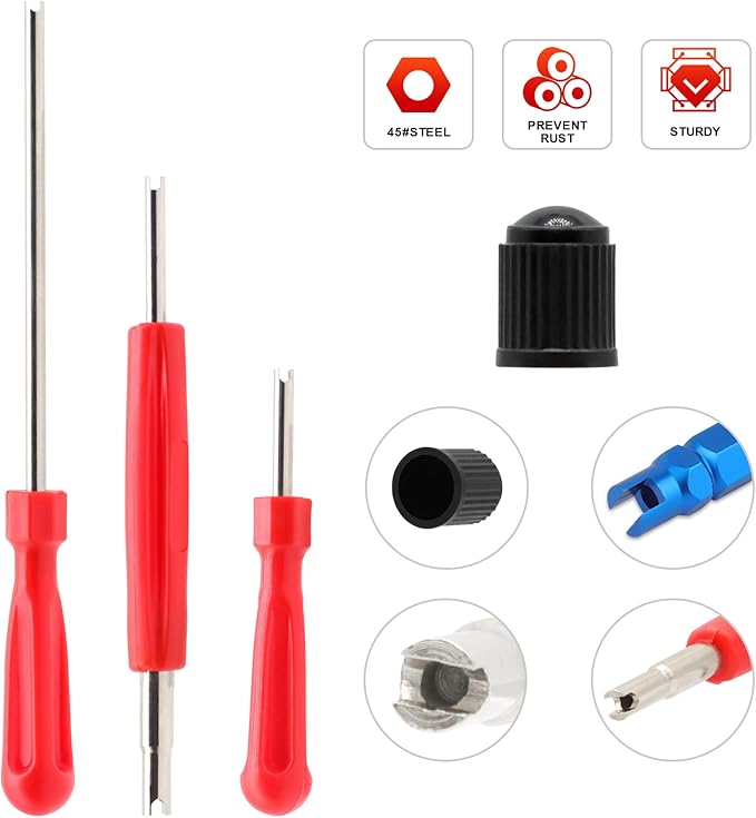 ZHSMS Valve Stem Removal Tool - 20Pcs Valve Cores, 10Pcs Tire Valve Caps, 4-Way Valve Tool, Valve Core Remover Tool