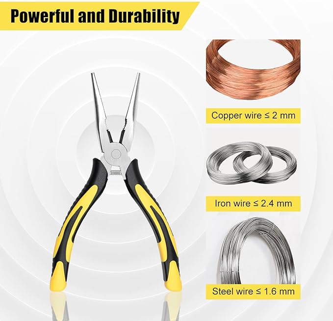 Premium Long Needle Nose Pliers-6’’, Paper Clamp Precision, High Carbon Steel, Soft Grip with Wire Cutter, Long Nose Cutting Pliers for Home, Fishing, Jewelry, Crafts,1pcs