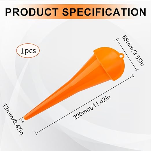 Long-Neck Oil Funnel for Automotive – Multi-Function Plastic Funnel for Oil, Gas & Lubricants – Universal Car Accessory (Orange (1-Pack))