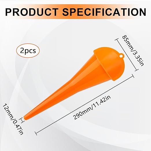 Long-Neck Oil Funnel for Automotive – Multi-Function Plastic Funnel for Oil, Gas & Lubricants – Universal Car Accessory (Orange (2-Pack))