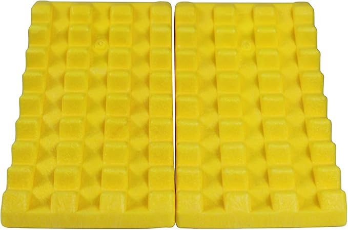 MaxxHaul High Visibility Poly Foam Wheel Chock 2-Pack | 8" x 4" x 4" Lightweight Tire Stop | Slip-Resistant Rubber Base | Built-in Handle | Safety Yellow (50503)