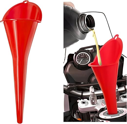 Long-Neck Oil Funnel for Automotive – Multi-Function Plastic Funnel for Oil, Gas & Lubricants – Universal Car Accessory (Red (1-Pack))