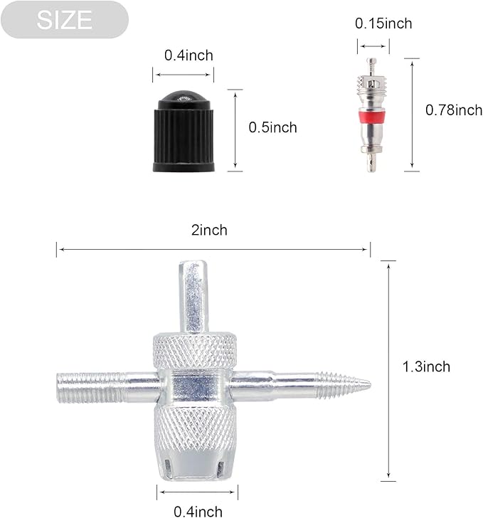 ZHSMS Valve Stem Removal Tool - 20Pcs Valve Cores, 10Pcs Tire Valve Caps, 4-Way Valve Tool, Valve Core Remover Tool