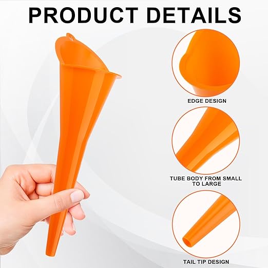 Long-Neck Oil Funnel for Automotive – Multi-Function Plastic Funnel for Oil, Gas & Lubricants – Universal Car Accessory (Orange (2-Pack))