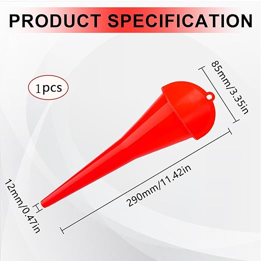 Long-Neck Oil Funnel for Automotive – Multi-Function Plastic Funnel for Oil, Gas & Lubricants – Universal Car Accessory (Red (1-Pack))