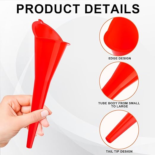 Long-Neck Oil Funnel for Automotive – Multi-Function Plastic Funnel for Oil, Gas & Lubricants – Universal Car Accessory (Red (1-Pack))
