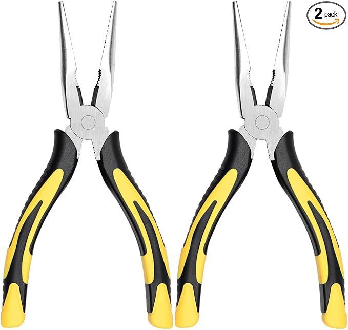 Premium Long Needle Nose Pliers-8’’, Paper Clamp Precision, High Carbon Steel, Soft Grip with Wire Cutter, Long Nose Cutting Pliers for Home, Fishing, Jewelry, Crafts,2pcs