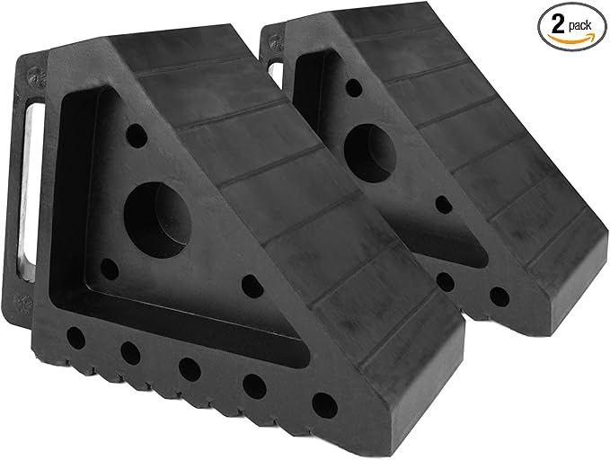 MaxxHaul Solid Rubber Wheel Chock 2-Pack | 8" x 4" x 6" Heavy-Duty Tire Stop | Non-Slip Traction Pads | Built-in Handle | All-Weather Vehicle Safety Block | Black | (70472)