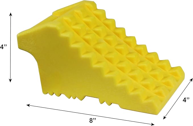 MaxxHaul High Visibility Poly Foam Wheel Chock 2-Pack | 8" x 4" x 4" Lightweight Tire Stop | Slip-Resistant Rubber Base | Built-in Handle | Safety Yellow (50503)