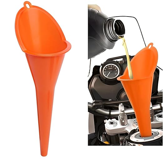 Long-Neck Oil Funnel for Automotive – Multi-Function Plastic Funnel for Oil, Gas & Lubricants – Universal Car Accessory (Orange (1-Pack))