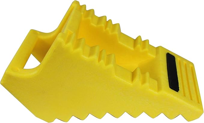 MaxxHaul High Visibility Poly Foam Wheel Chock 2-Pack | 8" x 4" x 4" Lightweight Tire Stop | Slip-Resistant Rubber Base | Built-in Handle | Safety Yellow (50503)