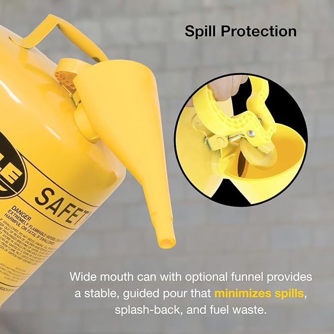 Eagle 5 Gallon Type I Yellow Safety Gas Can for Diesel with Flame Arrester and Self-Closing Lid, Made in the USA, Galvanized Steel Flammable Storage Can, UI50SY