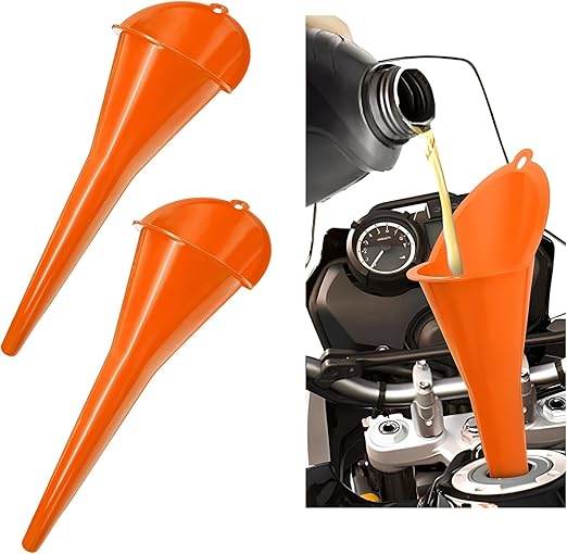 Long-Neck Oil Funnel for Automotive – Multi-Function Plastic Funnel for Oil, Gas & Lubricants – Universal Car Accessory (Orange (2-Pack))