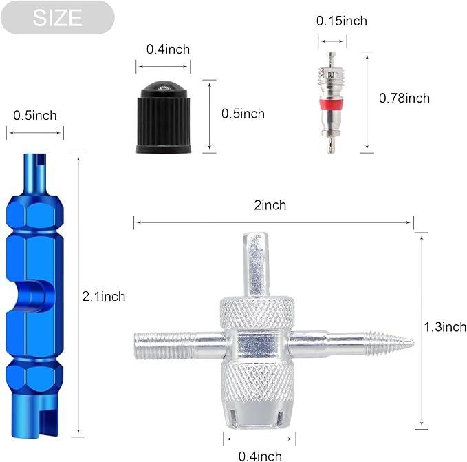 ZHSMS Valve Stem Removal Tool - 20Pcs Valve Cores, 10Pcs Tire Valve Caps, 4-Way Valve Tool, Valve Core Remover Tool
