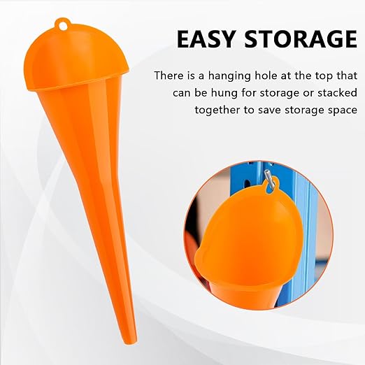Long-Neck Oil Funnel for Automotive – Multi-Function Plastic Funnel for Oil, Gas & Lubricants – Universal Car Accessory (Orange (1-Pack))