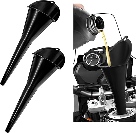 Long-Neck Oil Funnel for Automotive – Multi-Function Plastic Funnel for Oil, Gas & Lubricants – Universal Car Accessory (Black (2-Pack))