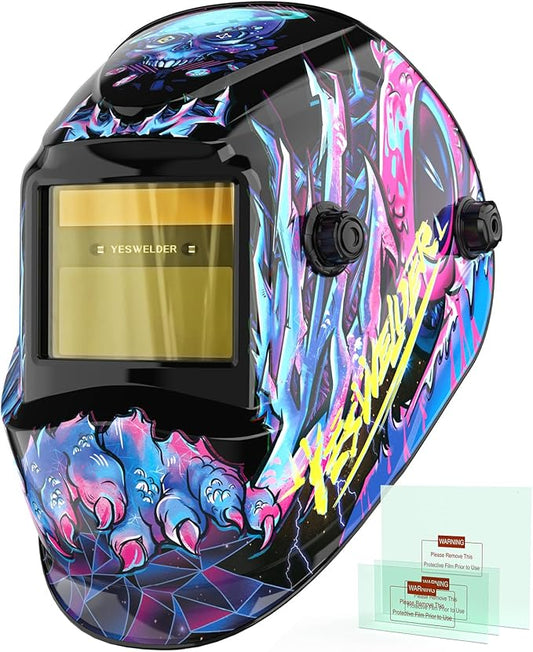 YESWELDER Auto Darkening Welding Helmet, Blue Light Blocking, 1/1/1/1 True Color Solar Powered Welding Hood with 2 Arc Sensors, Wide Shade 3.5/9-13 Welder Mask for TIG MIG ARC and Grind