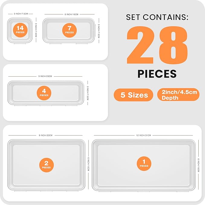 【Military Grade】A-LuGei Drawer Organizer,【𝟱𝗦𝗶𝘇𝗲】Makeup organizer,【Holds 177 Items】Bathroom Organizers and Storage,Organization and Storage,Desk Drawer Organizer for Vanity【Clear】