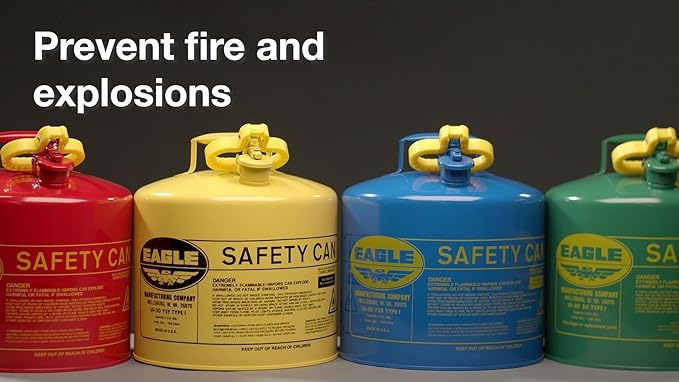 Eagle 2 Gallon Type I Red Safety Gas Can for Gasoline with Flame Arrester, Self-Closing Lid, and F-15 Funnel, Made in the USA, Galvanized Steel Flammable Storage Can, UI20FS