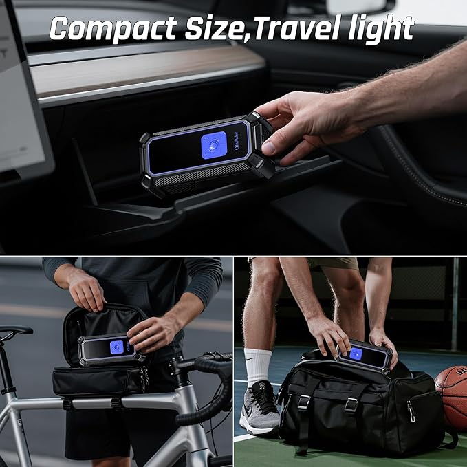 OlarHike Cordless Tire Inflator Portable Air Compressor, Dual Power - 5400 mAh & 12V DC, Air Pump for Car Tires, Bike, Motorcycle, Bicycle, Electric Pump with LED Light & Digital Pressure Gauge