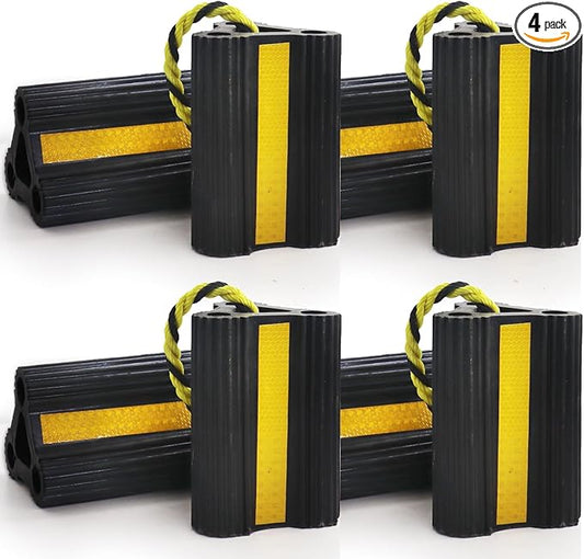 Wheel Chocks for RV Trailers 4Pair/8Pack with Rope, Rubber Tire Chocks Block Stopper with Reflective Strips for Camper Truck Car Wheel Immobilizers & Chocks, Travel Trailer RV Accessory