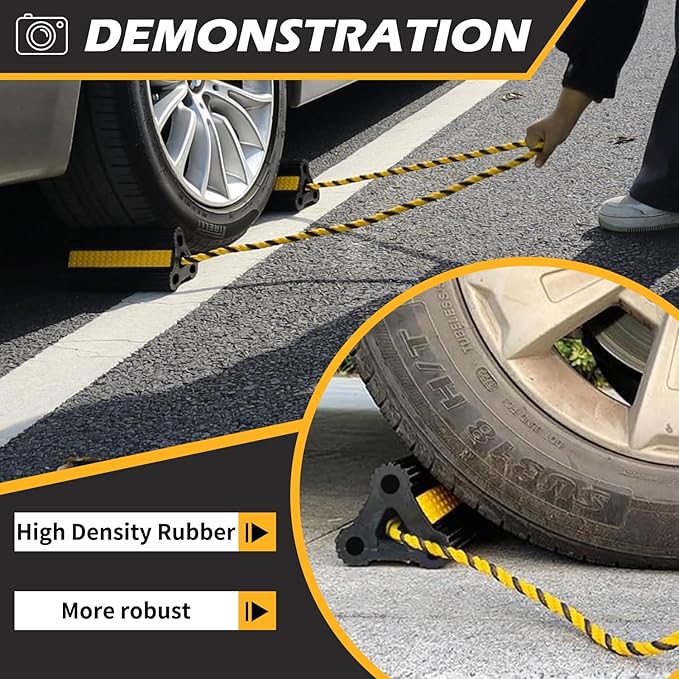 Wheel Chocks for RV Trailers 4Pair/8Pack with Rope, Rubber Tire Chocks Block Stopper with Reflective Strips for Camper Truck Car Wheel Immobilizers & Chocks, Travel Trailer RV Accessory