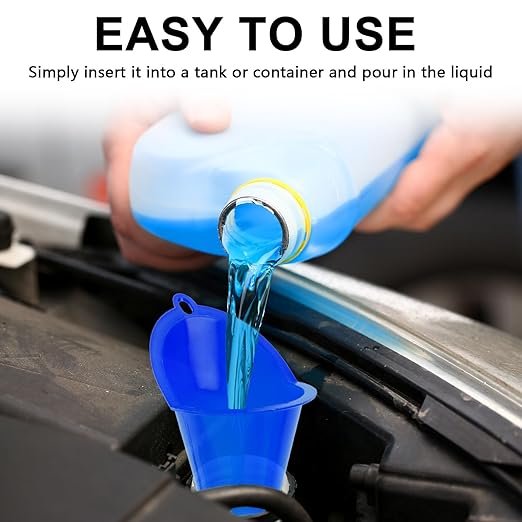 Long-Neck Oil Funnel for Automotive – Multi-Function Plastic Funnel for Oil, Gas & Lubricants – Universal Car Accessory (Blue (2-Pack))