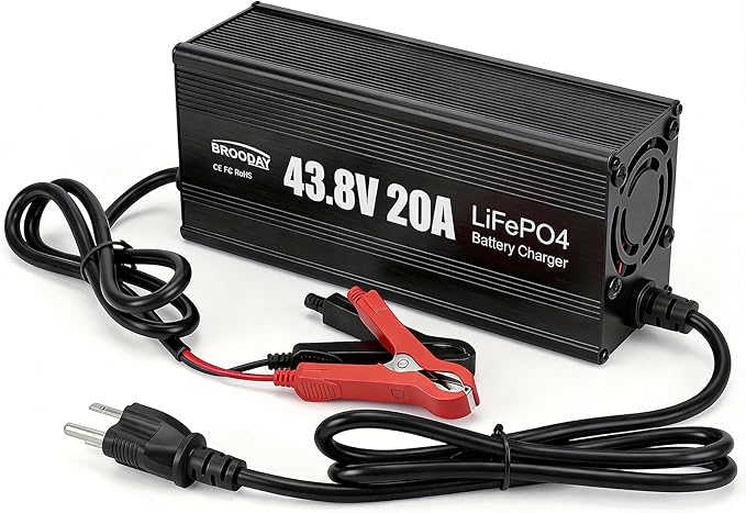 36V 20A LiFePO4 Battery Charger, 43.8V Lithium Battery Charger, Fast Charging, Over-Current and Over-Voltage Protection for 36V Lithium Iron Phosphate Batteries