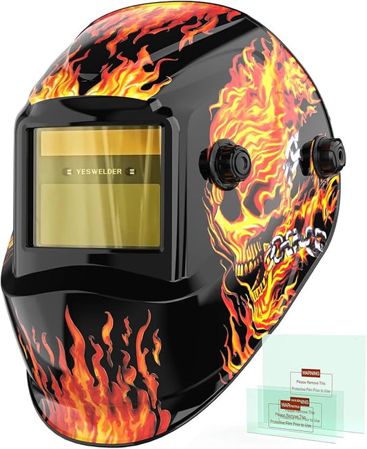 YESWELDER Auto Darkening Welding Helmet, Blue Light Blocking, 1/1/1/1 True Color Solar Powered Welding Hood with 2 Arc Sensors, Wide Shade 3.5/9-13 Welder Mask for TIG MIG ARC and Grind