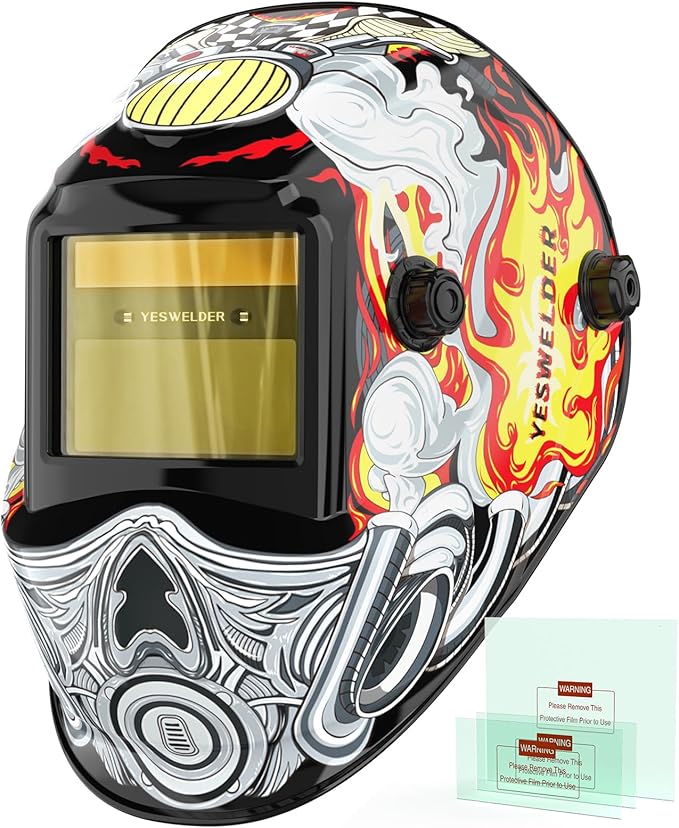 YESWELDER Auto Darkening Welding Helmet, Blue Light Blocking, 1/1/1/1 True Color Solar Powered Welding Hood with 2 Arc Sensors, Wide Shade 3.5/9-13 Welder Mask for TIG MIG ARC and Grind