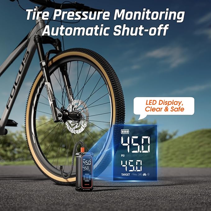 OlarHike Cordless Tire Inflator Portable Air Compressor,150 PSI Bike Pump with LED Light & Digital Pressure Gauge, Dual Power Air Pump for Car Tires, Motorcycle, Bicycle, Ball