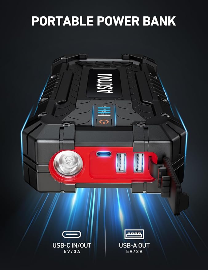 AstroAI S8 Ultra 4000A Car Jump Starter, Jump Box up to All Gas Engines & 12L Diesel, 12V Portable Power Bank with USB/Type-C Ports, 3 Modes LED Flashlight, Auto Battery Booster with Jumper Cable