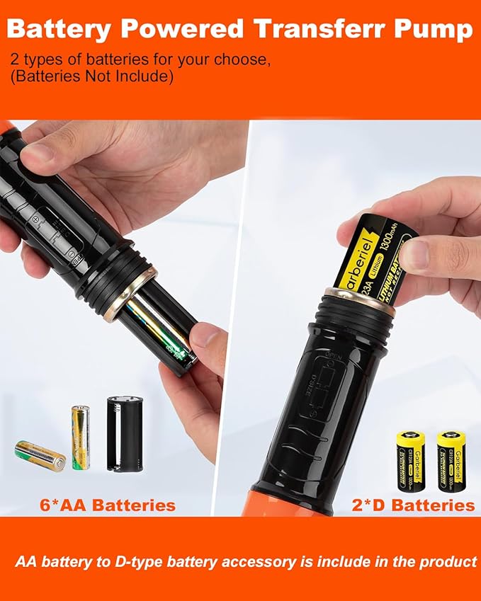 Portable Transfer Pump Battery Operated Electric Siphon Pump for Gas, Fuel, Diesel, Water Transfer 2.4 GPM Flow Oil Extractor -Easy to Use Hand Fuel Pump, Multi-Use Siphon Fuel Transfer Pump