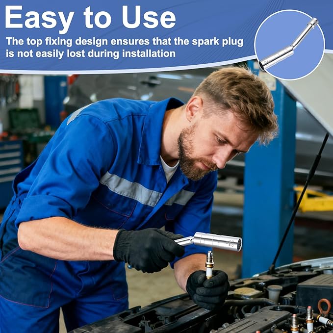 14mm Spark Plug Socket, Thin Wall 3/8" Drive Spark Plug Socket Removal Tool, 12 Point x 5.9" Total Length, 360 Degree Magnetic Swivel 9/16" Spark Plugs Socket for Most Car Models
