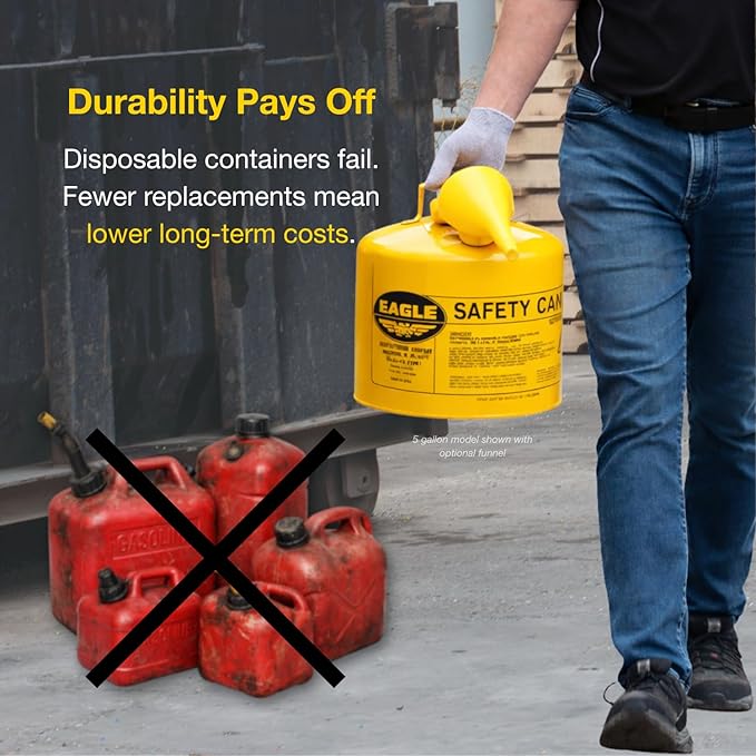 Eagle 5 Gallon Type I Yellow Safety Gas Can for Diesel with Flame Arrester and Self-Closing Lid, Made in the USA, Galvanized Steel Flammable Storage Can, UI50SY