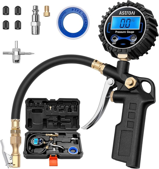 AstroAI Digital Tire Pressure Gauge with Inflator, 3-250 PSI Air Chuck & Compressor Accessories Heavy Duty with Quick Connect Coupler, 0.1 Display Resolution, 1pack