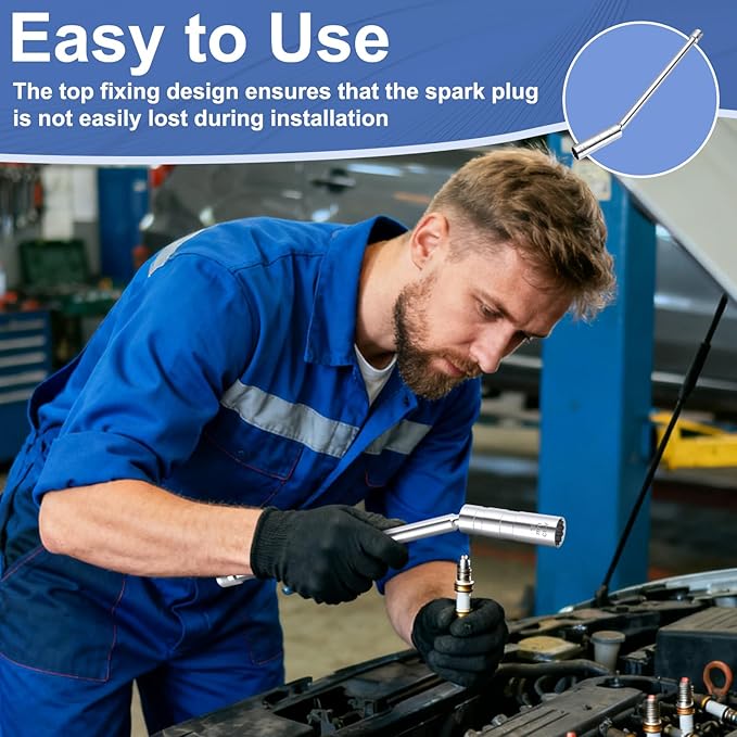 16mm Spark Plug Socket, Thin Wall 3/8" Drive Spark Plug Socket Removal Tool, 12 Point x 11.4" Total Length, 360 Degree Magnetic Swivel Spark Plugs Socket for Most Car Models