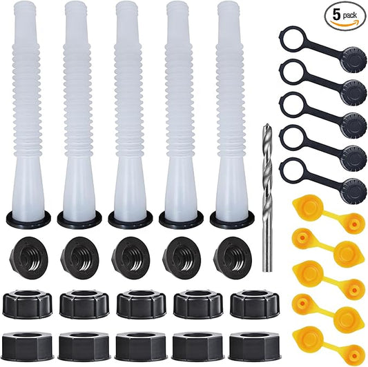 Gas Can Spout Replacement Kit, Gas Can Nozzle Replacement (5 Kit-White) All gaskets are installed and ready to use upon receipt. For 1/2/5/10 gallon gas can. Easy and convenient to use