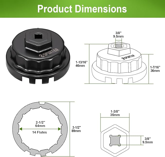 Spurtar Oil Filter Wrench for Toyota Cap Style Oil Filter Removal Tool 64mm for Lexus, Camry, 4 Runner, RAV4, Tundra, Tacoma, Highlander, Sienna, Sequoia, Avaion, Venza 2.5-5.7L Engine