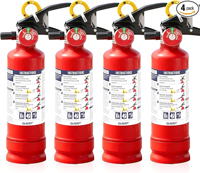 Ougist ABC Fire Extinguisher for Home & Vehicle - 2.5 lb 1-A:10-B:C Rated, Dry Chemical Fire Safety with Quick-Release Handle, Certified for Kitchen/Car/Boat Use-Model FF1KG 4Pack