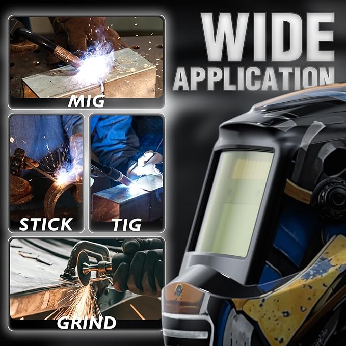 YESWELDER Auto Darkening Welding Helmet, Blue Light Blocking, 1/1/1/1 True Color Solar Powered Welding Hood with 2 Arc Sensors, Wide Shade 3.5/9-13 Welder Mask for TIG MIG ARC and Grind