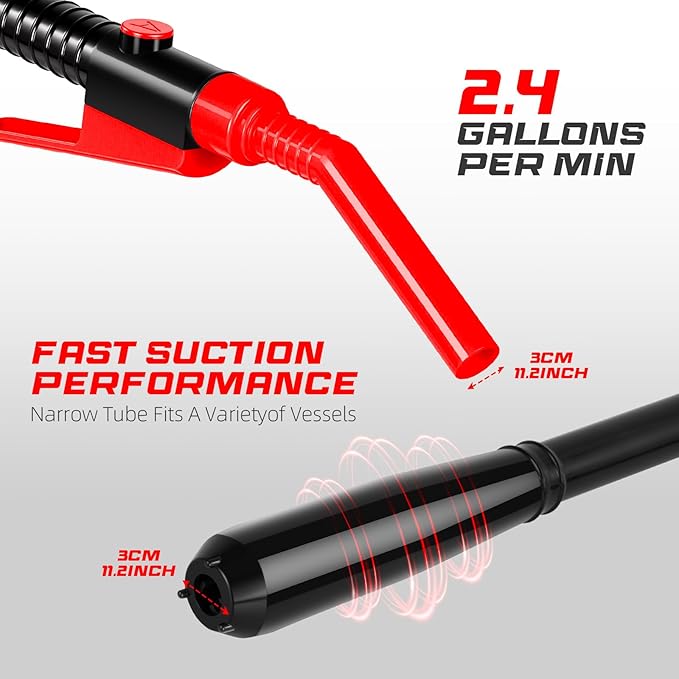 Portable Transfer Pump Battery Operated Electric Siphon Pump for Gas, Fuel, Diesel, Water Transfer 2.4 GPM Flow Oil Extractor, 47 Inches Hose-Easy to Use Hand Fuel Pump, Multi-Use Transfer Pump(Red)
