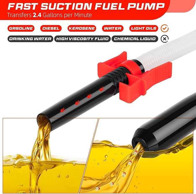 Portable Fuel Transfer Pump with 47" Hose-High Flow Hand Fuel Pump, Battery Powered Siphon Pump for Gasoline Mechanical Fuel Pumps Universal Fit for Gasoline, Vehicles, Fuel,Water Transfer（Amber）